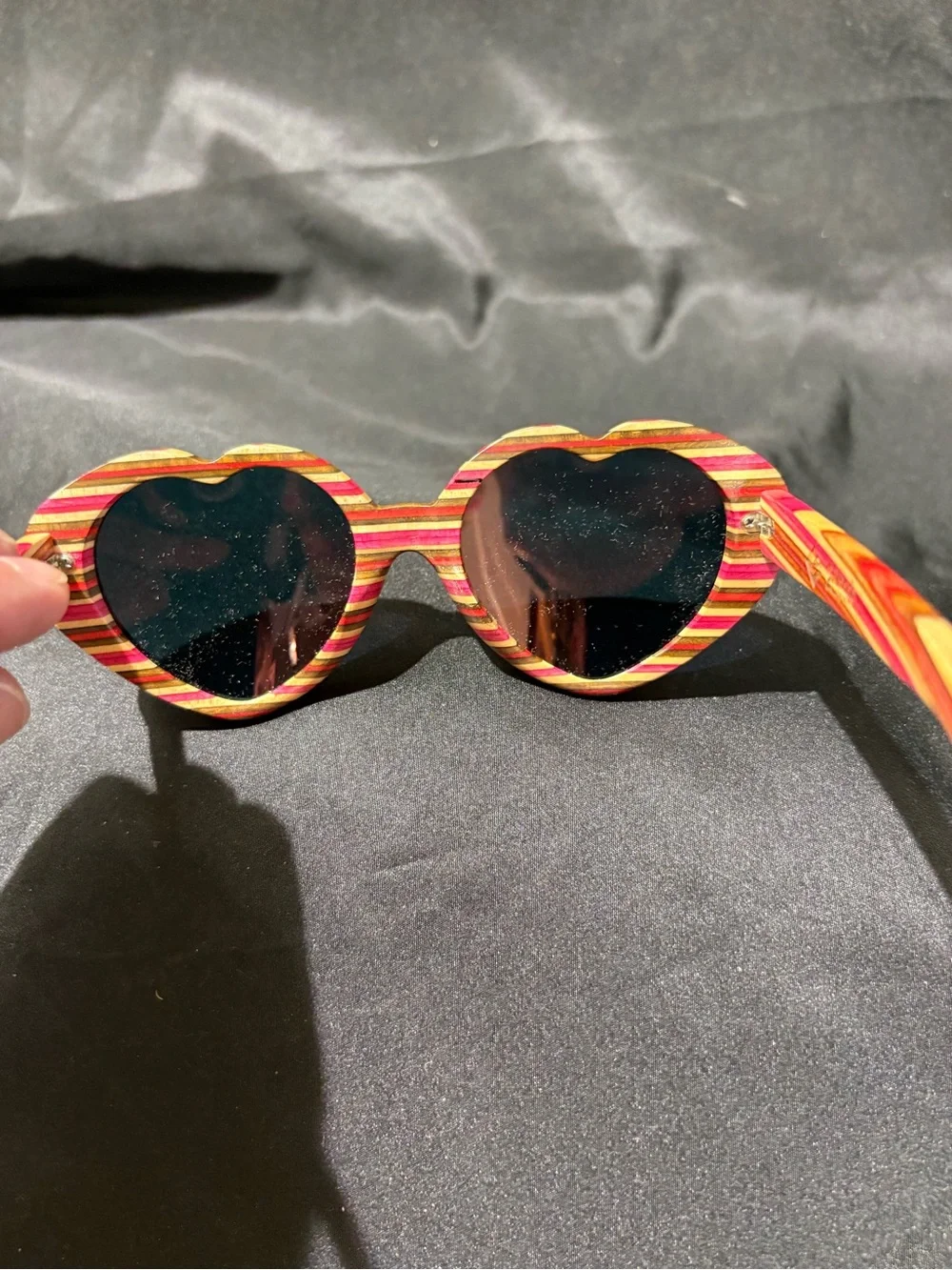 Striped Heart-Shaped Sunglasses with Orange Mirrored Lenses